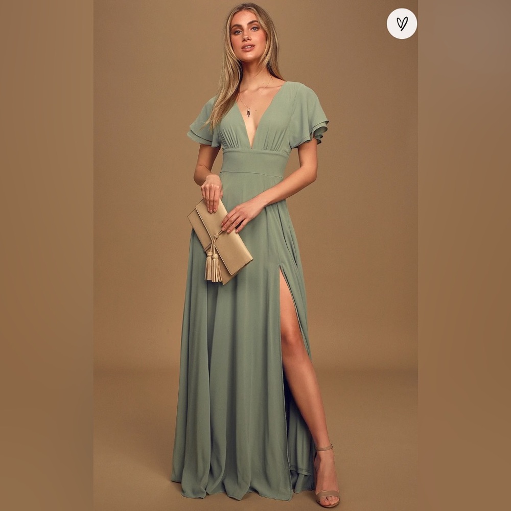 Lulus Promise Of Love Sage Brush Flutter Sleeve Maxi Dress